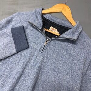 Faherty Legend Quarter Zip Pullover Blue Heathered Organic Cotton XXL